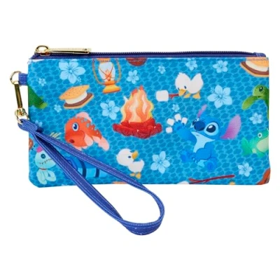 Image of Loungefly Disney Stitch Camping Cuties AOP Nylon Wristlet