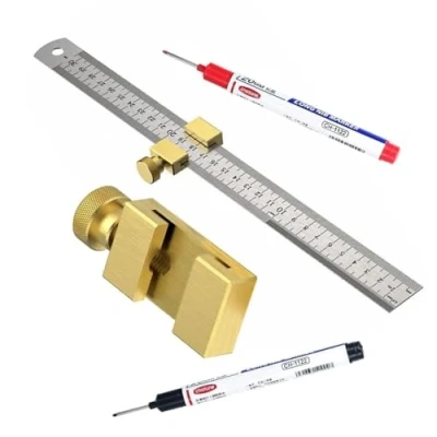 Image of Brass Steel Ruler with Metal Stop, Ruler, Stop Marking Gauge, Stainless Steel, Tool, Combination Square Carpenter&#039;s Square, for Carpenters and Home Users