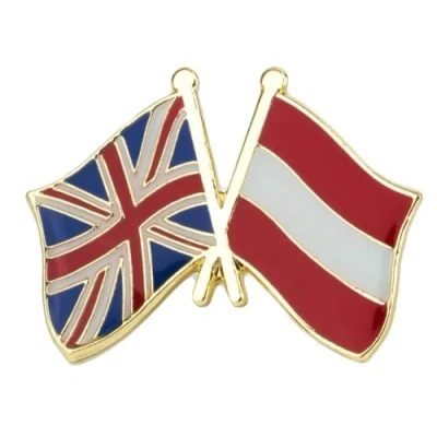 Image of United Kingdom &amp; Austria Friendship National Flag Enamel Metal Pin Badge Diplomat Lapel