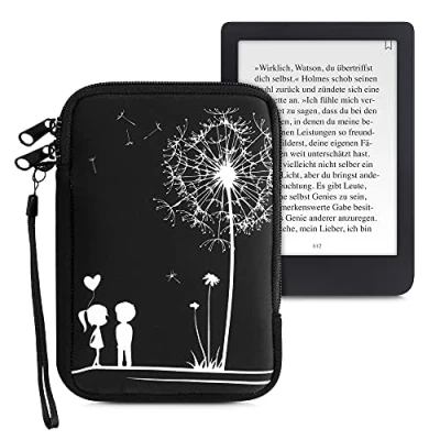 Image of kwmobile Neoprene e Reader Pouch Size 6&quot; eReader Universal eBook Sleeve Case with Zipper, Wrist Strap White/Black