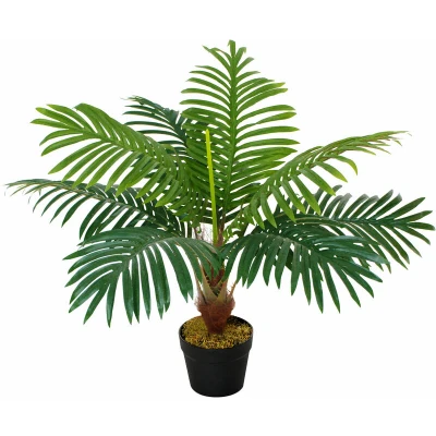Image of Outsunny 60cm/2FT Artificial Palm Tree Decorative Plant 8 Leaves with Nursery Pot, Fake Tropical for Indoor Outdoor Décor