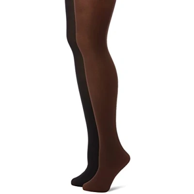 Image of DIM Women&#039;s Comfort Opaque Velvet x2 Tights, Black/Chocolate, L XL