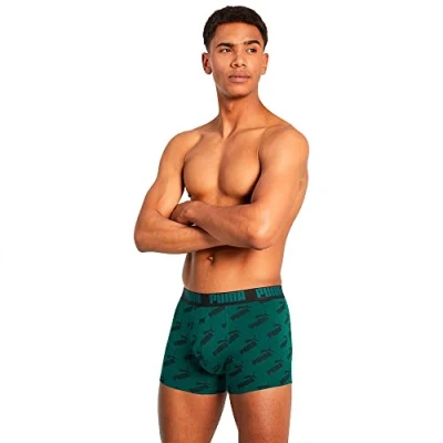 Image of PUMA Men&#039;s Print Logo Boxer 2 Pack, Varsity Green Combo, S (Pack of 2)