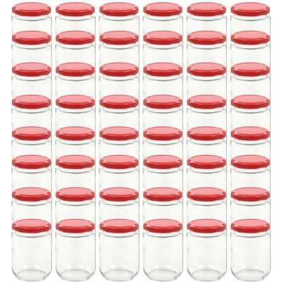 Image of vidaXL Glass Jam Jars with Red Lid 48 pcs 230 ml