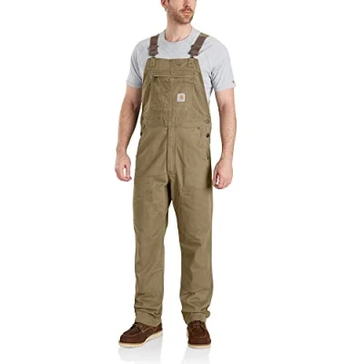 Image of Carhartt Men&#039;s Rugged Flex Relaxed Fit Canvas Bib Overall, Dark Khaki, 32W / 30L