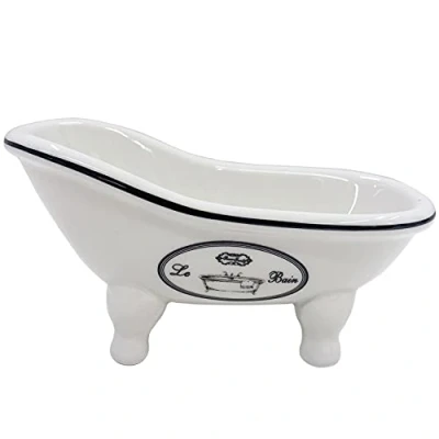 Image of Vintage Clawfoot Tub Bathtub Soap Dish for Bathroom Shower Christmas Decoration Ceramic Bar with Drain Holes, Sponge Holder Bath Container Tray bathroom, Kitchen Sink