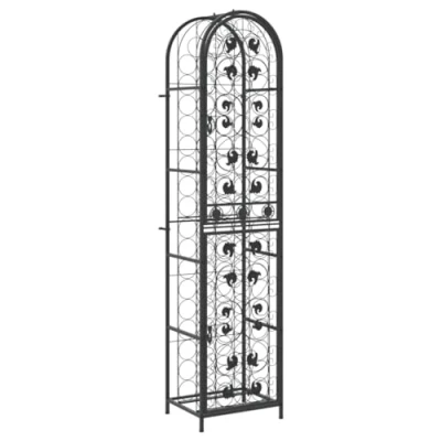 Image of vidaXL Wrought Iron Black Wine Rack 73 Bottle Capacity Robust and Rust Resistant Shelf Holder for Cellars, Bars, Kitchens, Restaurants