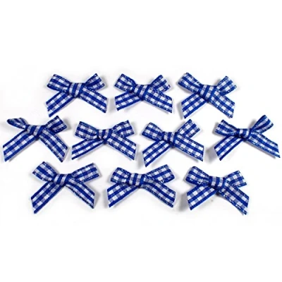 Image of Gingham Check Ribbon Bows 3cm Wide Pack of 10 (Royal Blue)