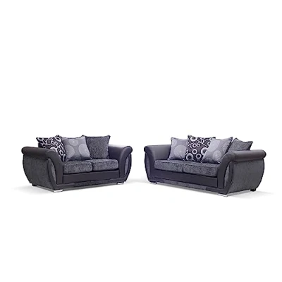 Image of MK Sofas Shannon A Modern &amp; Luxurious Black For Living Room Premium Quality Sofa 3 Seater and 2 Furniture Drawing