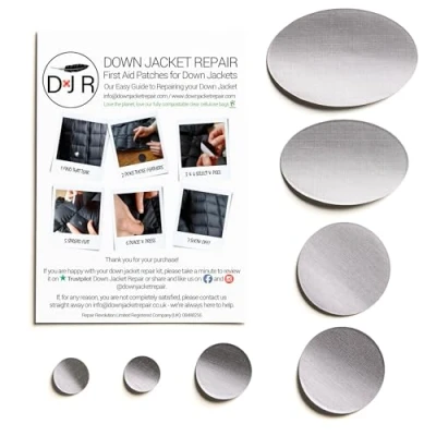 Image of Down Jacket Repair Patches: Easy to Use, Pre Cut, Self Adhesive, Soft, Waterproof, Tear Resistant Rip Stop Nylon Fabric Patches Fix Holes in Clothing, Jackets, Outdoor Gear Silver