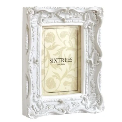 Image of Shabby Chic Style Very Ornate White Photo Frame for a 6&quot;x4&quot; (150x100mm) Picture