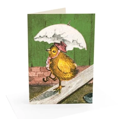 Image of Easter Greeting Card and Envelope Chick Umbrella &#039; Image from the Neew York Library Collection Eco Friendly