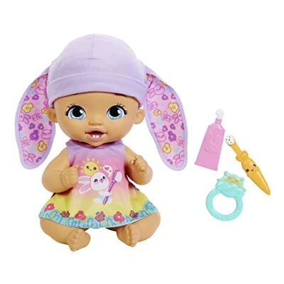 Image of My Garden Baby Brush &amp; Smile Little Bunny Doll (12 in) with 3 Accessories and 2 in 1 Outfit, Pink Hat, Great Gift for Kids Ages 2Y+​
