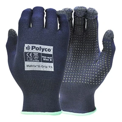 Image of Polyco 1X Pair Matrix D Grip Touch Screen Work Gloves TS With Blue Palm PVC Dot Assembly (Large)