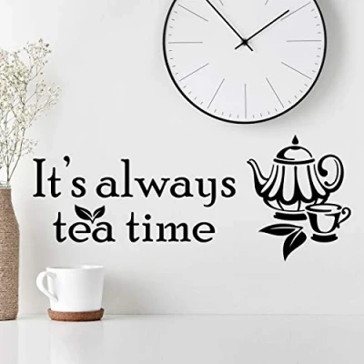 Image of It&#039;s Always Tea time Wall Sticker Art Kitchen Stickers Vinyl Decor Home Cups Board Decal Cup Tile Quote Coffee wrap Decoration Decals Walls Quotes Door Pub Adhesive Transfer Stencils Cupboard