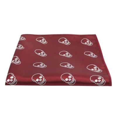 Image of King &amp; Priory Burgundy Red Embroidered Skull Pocket Square, Handkerchief