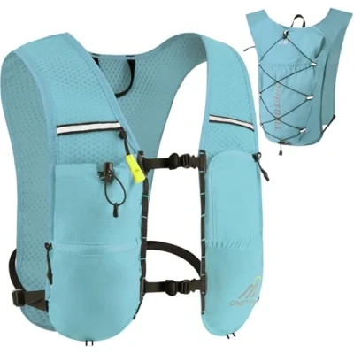 Image of ONETOALL Running Vest Women 6L, Reflective Hydration Backpack Mens, Lightweight 150g for Trailrunning Hiking Marathon, Blue Single Pack