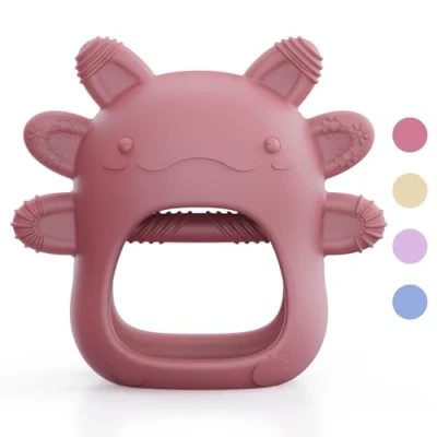Image of akolik Baby Teething Toy for 3 6 12 Months, Teethers Ring Silicone, Grasping Toy, BPA Free Newborn Chew Toys (Red)