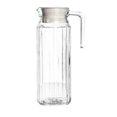 Image of UNIQUE HOME LIVING 1L Glass Water Jug for Fridge, Cold Ice Tea Coffee Milk &amp; Juice Pitcher Ribbed Design with Lid, Spill Free Spout
