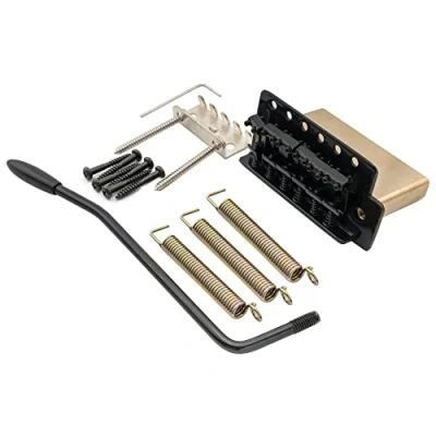 Image of Musiclily Pro 52.5mm Vintage 6 Screw Tremolo Bridge 40mm Solid Brass Block for Squier Strat Style Electric Guitar, Black
