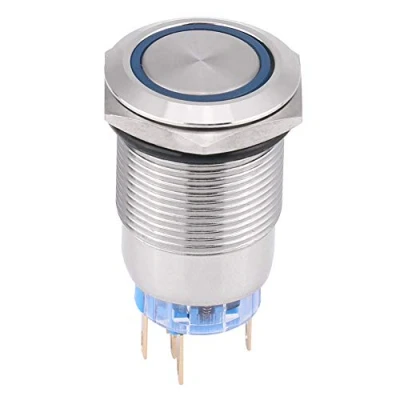 Image of 12V LED Self locking Latching Push Button Switch, 19mm Waterproof Stainless On/Off Latch Switch 1NO1NC (Blue 2 PCS)