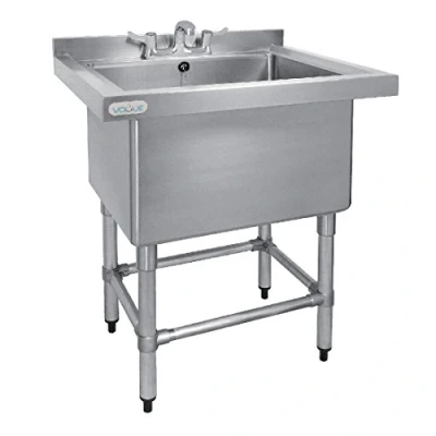 Image of Vogue Deep Pot Sink with Upstand at Rear, Stainless Steel, Size: 900(H) x 770(W) 600(D)mm, Capacity: 100 Litre, Utility Catering Stand and Shelf, Commercial Home Use, CE141