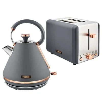 Image of Tower Cavaletto Pyramid Kettle and 2 Slice Toaster Set Grey