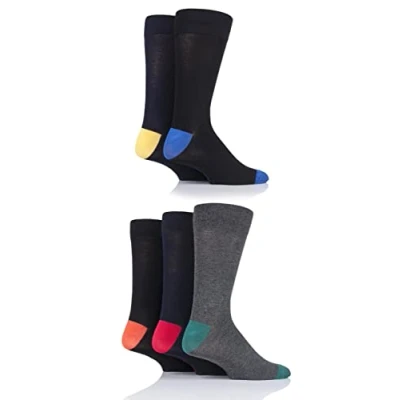 Image of 5 Pair Classic Bright/Bng Contrast Heel and Toe Bamboo Socks Men&#039;s 7 11 Mens SOCKSHOP