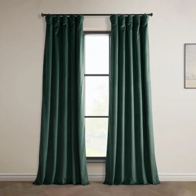 Image of HPD Half Price Drapes Heritage Plush Velvet Curtains 96 Inches Long Room Darkening for Bedroom &amp; Living 50W x 96L, (1 Panel), Forestry Green