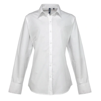 Image of Premier Womens/Ladies Supreme Heavy Poplin Long Sleeve Work Shirt (White) Size 16 UK