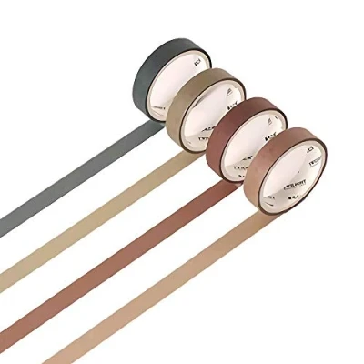 Image of YUBBAEX Set of 4 Natural Color Washi Masking Tape, Sticky Paper Tape for DIY, Decorative Craft, Gift Wrapping, Scrapbook (Grey Green)