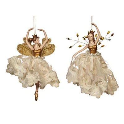 Image of Goodwill: Resin lace &amp; Fabric Cream Gold Fairy Ballerina Hanging Ornament 18 Centimeter Set of 2