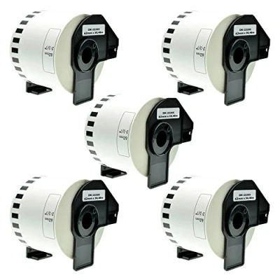 Image of PerfectPrint Compatible Label Roll Replacement for Brother QL 810W 820NWB 580N 800 1050 1050N 1060N 500 550 570 DK 22205 (Black on White, 5 Pack)