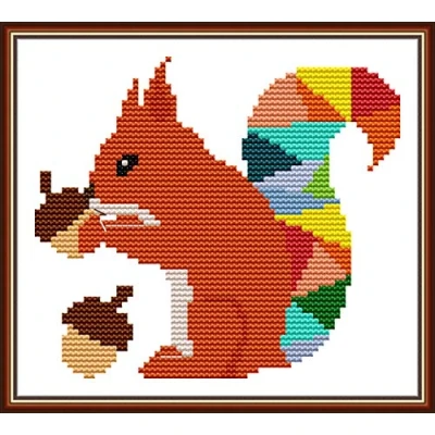 Image of Cross Stitch Kits Stamped, OWN4B Squirrel 3 Printed Pattern 11CT 9.1x8.3 inch DIY Embroidery Kit (Squirrel)