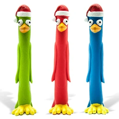 Image of 3 x 10 Long Squeaky Dog Toys LATEX Chew Standing Stick Gifts Reindeer Rudolph Teething Puppy Fetch Interactive for Boredom Small Medium Pet