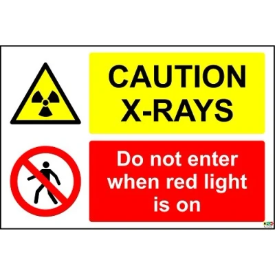 Image of Caution x Rays do not Enter When red Light is on Sign 1.2mm Rigid Plastic 300mm 200mm
