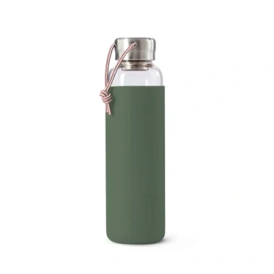 Image of Black+Blum Glass Leak Proof, Lightweight Travel Water Bottle with Protective Sleeve, Stainless Steel, Nylon, Polypropylene and Silicone, Olive, 600 ml