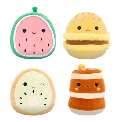 Image of Squishmallows Original 5 Inch Food 4 Pack Kachina Kiwi, Rayen Pancakes, Visconti Lemon Macaron, Wanda Watermelon