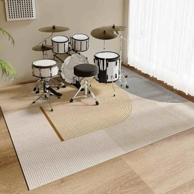 Image of Drum Mat Rug Soundproof Rugs 120 x 80 cm Non Slip Carpet Musical Instrument Pads Professional Rectangle Electronic Jazz Kit, For Bass Snare And Other