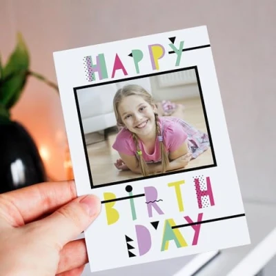 Image of Personalised Abstract Photo Upload Birthday Greeting Card For Girls, Her, Kids, Special
