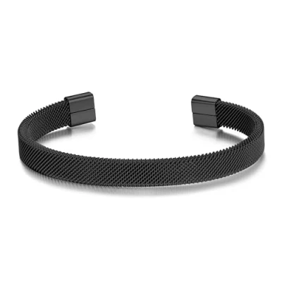 Image of Philip Jones Men&#039;s Black Stainless Steel Mesh Cuff Bracelet