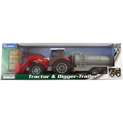 Image of Toyland® Red Tractor and Digger with Tanker Trailer Set 1:32 Scale