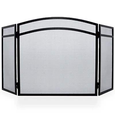 Image of Hampton 3 Panel Fire Place Guard Screen Spark Flame Arched Folding Design, Black