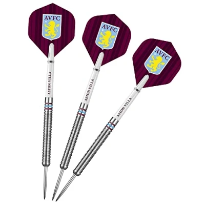 Image of FOCO Officially Licensed Aston Villa Football Club Villans FC Steel Tip 90% Tungsten Darts Set, Blue &amp; Claret 24g (D1422)