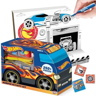 Image of BLADEZ Hot Wheels Bumper Activity Set, Arts and Crafts, Licensed Stationary Set with pens Stickers, 250+ Pieces, Creative Maker Kitz Toyz