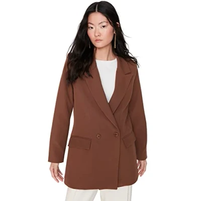 Image of Trendyol Women Regular fit Basic Lapel Collar Woven Jacket Dark Brown