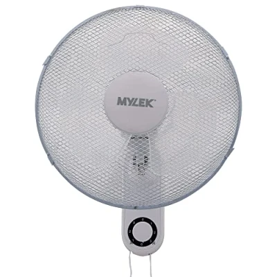 Image of MYLEK Wall Fan 16 Inch Indoor White Oscillating Mounted with 3 Speed Cooling Settings Pull Cord Operation Adjustable Angle For Homes &amp; Offices
