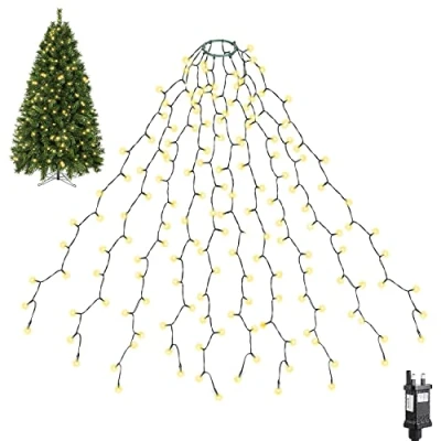 Image of SALCAR Easy to Assemble Christmas Lights, 3m x 10 Strands Fairy String Lights with 350 LEDs Mains Powered, 8 Modes Waterproof for 7ft 8ft 10ft 12ft Tree Warm White