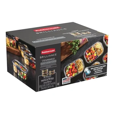 Image of Rubbermaid Brilliance Meal Prep Containers, 2 Compartment Food Storage 2.85 Cup
