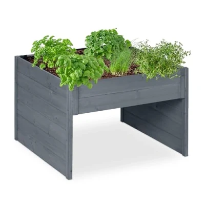 Image of Relaxdays Robot Lawnmower Garage, Wood, HxWxD 52.5 x 79 74 cm, Planter Box, Mower Shelter, Garden Storage, Grey, 10% Fleece 90%